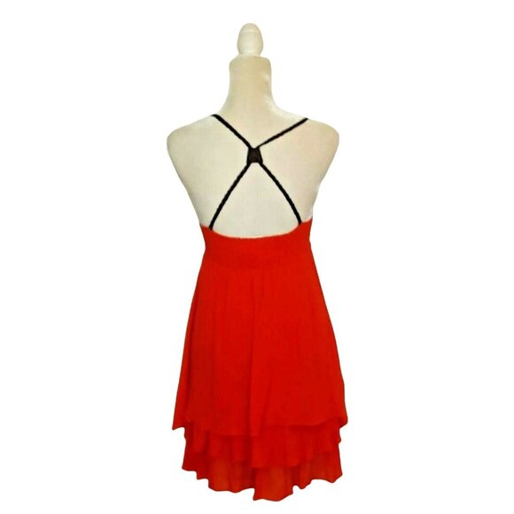 Womens Small Halter Top Crochet Bust Ruffle Layers Faux Leather Braided Straps - Picture 5 of 12